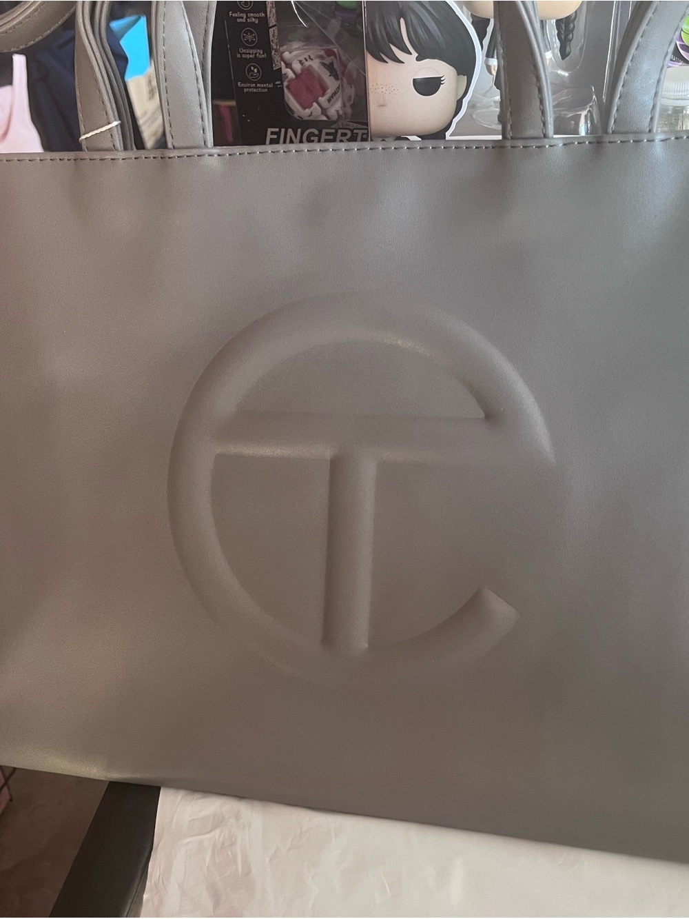 Telfar vegan leather medium shipping Embossed Logo Grey Leather Tote Bag - Picture 3 of 4